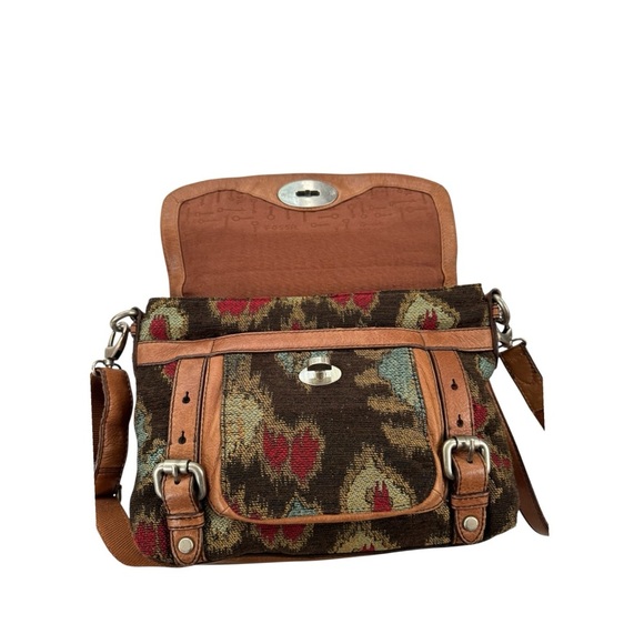 Fossil Boho Tapestry Maddox Distressed Crossbody Bag Satchel Briefcase Saddlebag - Picture 4 of 16